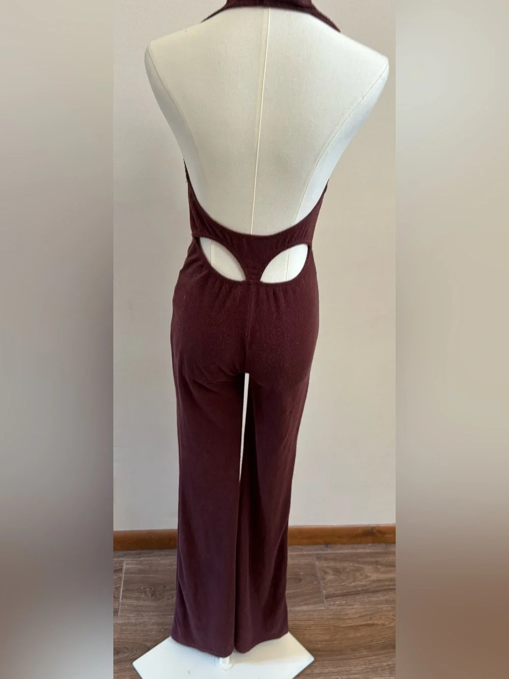 Edikted Brown Halter Open Back Flare Jumpsuit XS Y2K